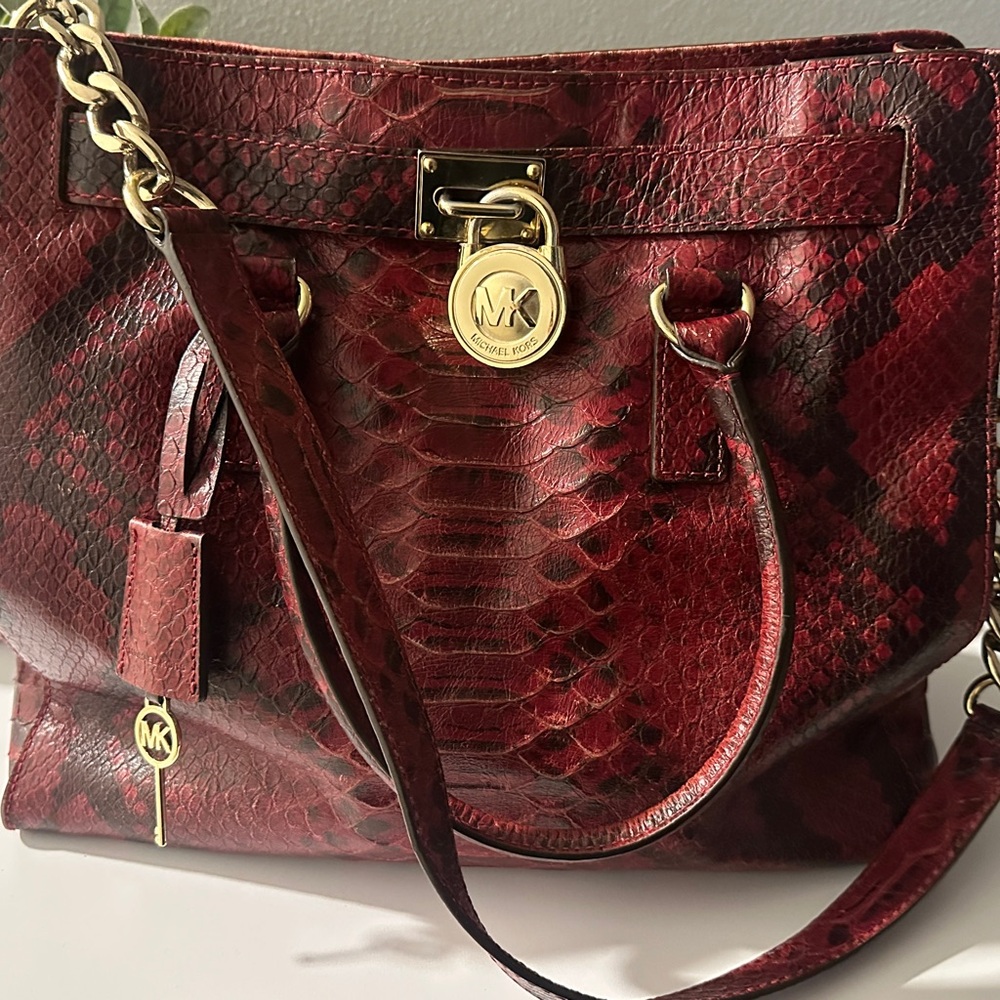 Michael Kors Red Snake Print Tote Bag - Picture 3 of 9